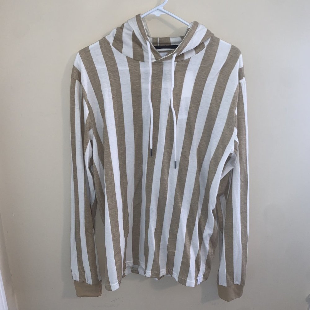 NWT | Denim & Flower Tan and White Striped Hoodie | L